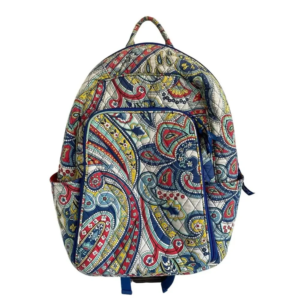 Vera Bradley Marina Paisley Quilted Cotton Backpack Blue Red Boho